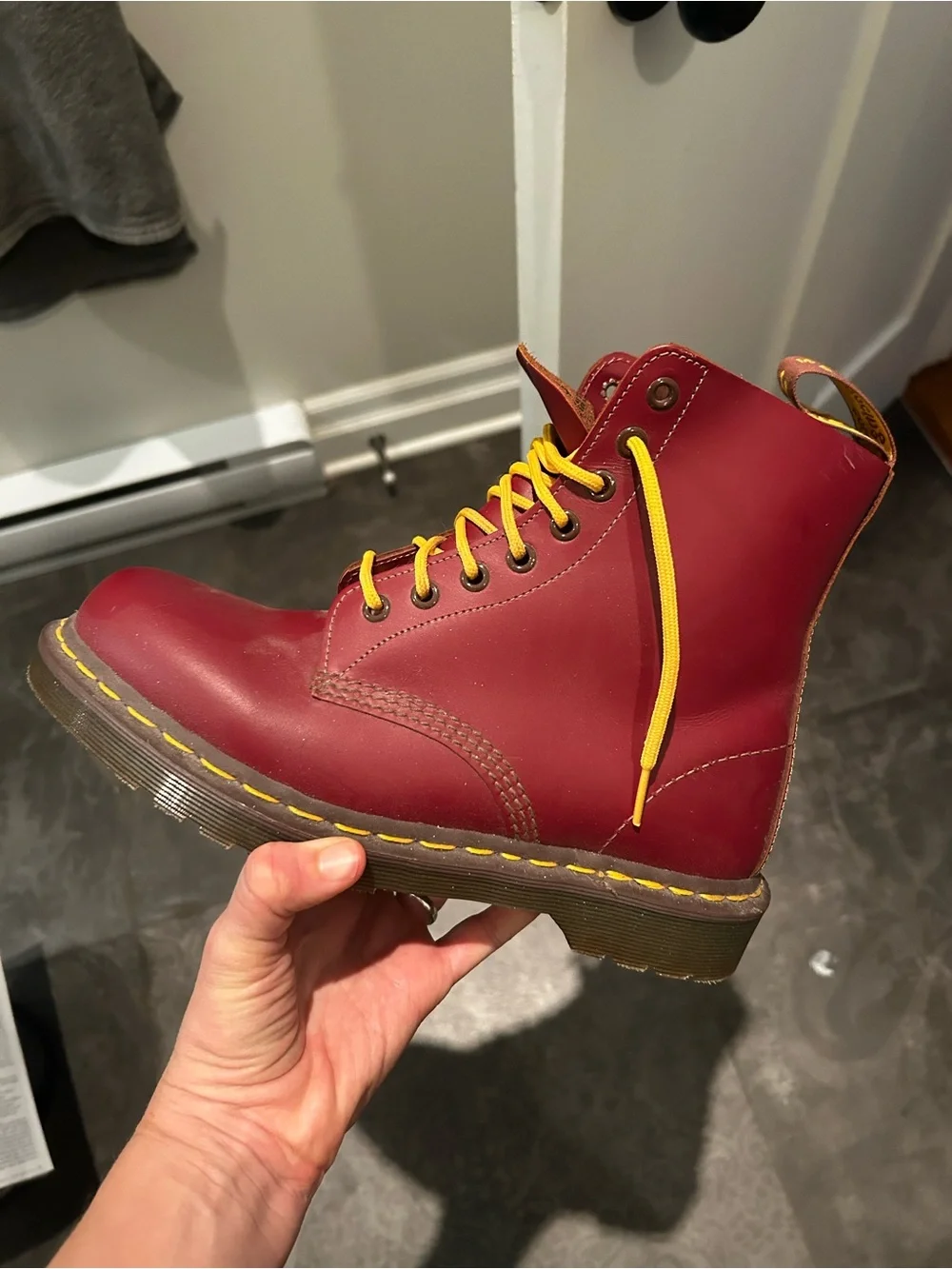 Dr. Martens MADE IN ENGLAND Burgundy, Yellow Accents (never worn) - Picture 1 of 4